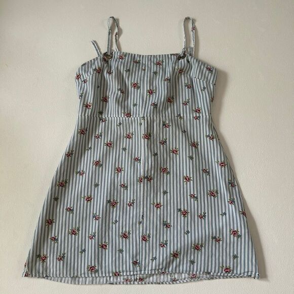 Topshop Striped Floral Mini Dress Blue White US 10 UK 14 Sleeveless Summer - Picture 3 of 6